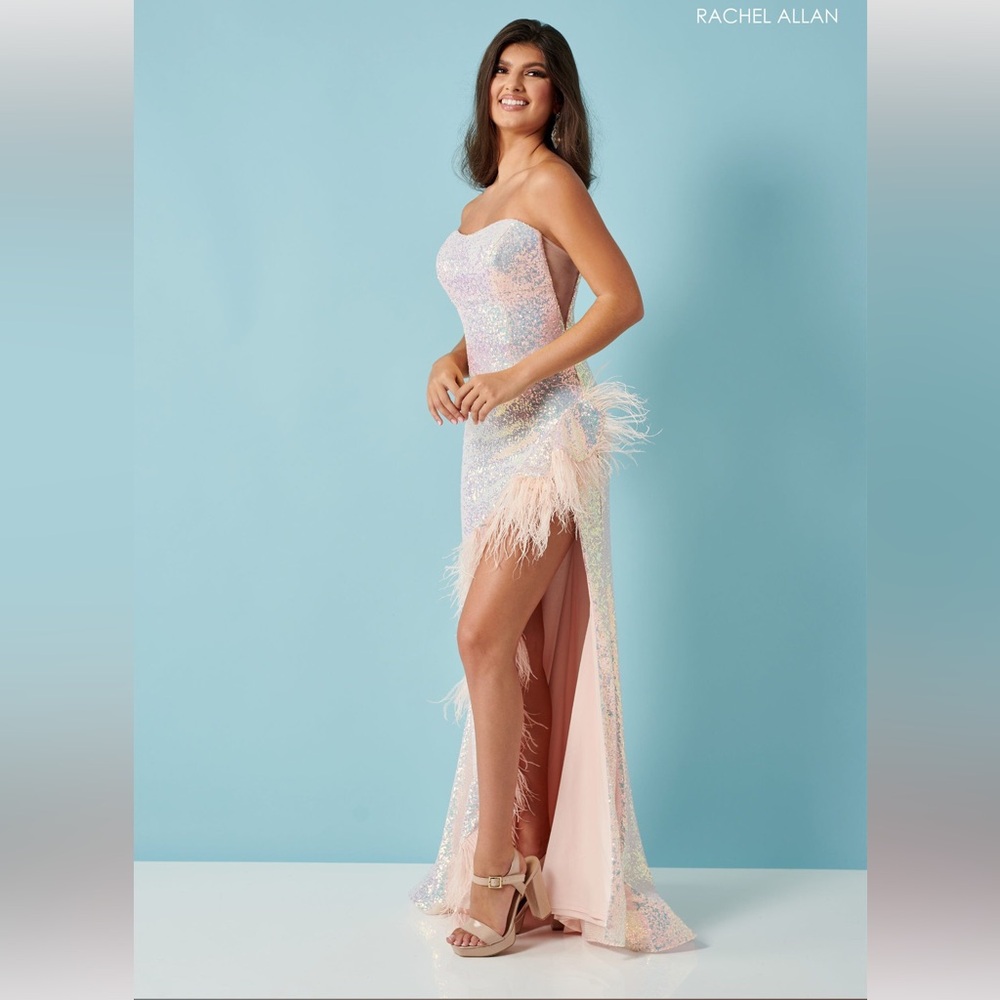 Rachel Allan 70397 Sweetheart Neck Ruffle Slit Dress